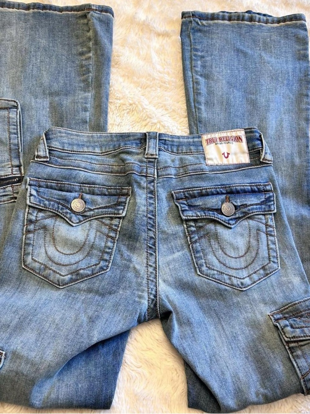 True Religion Grey Blue Becca Cargo Bootcut Low Rise Jeans